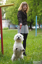 Blonde walking her dog